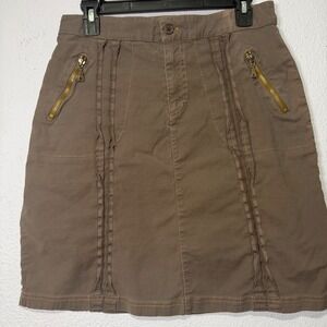 Y2K Pulp Zip Detail Raw Seam Mini Skirt 4 Brown Vintage Preppy Minimalist